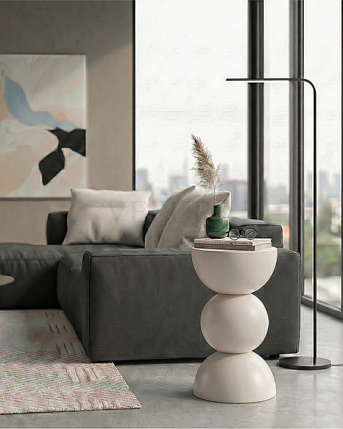 Maco Yan Sehpa krem ahşap modern yan sehpa 30x30x60