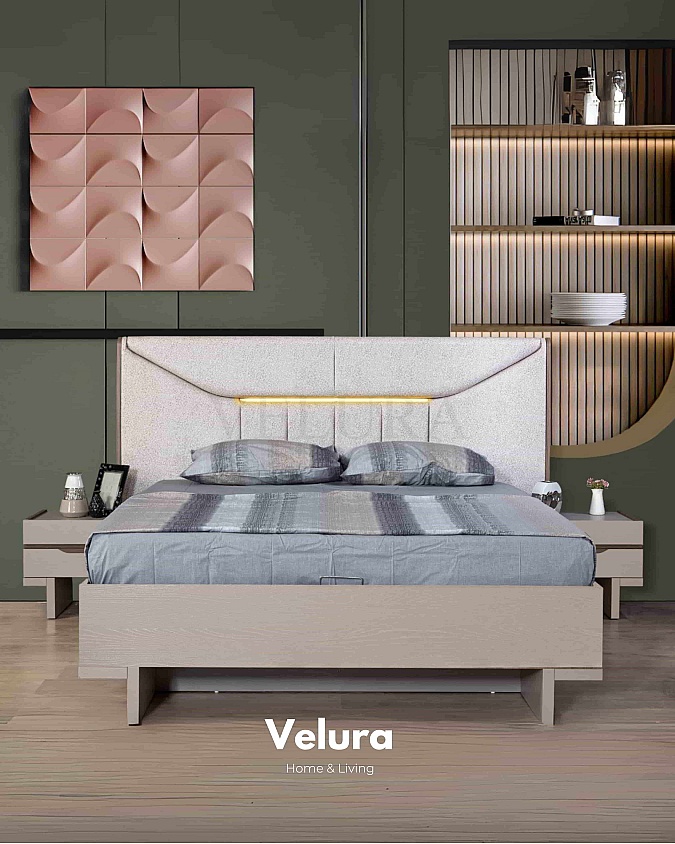 Velura Home Mira karyola krem modern başlıklı karyola