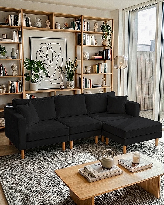 Armin Köşe Takımı - Kadife - Siyah