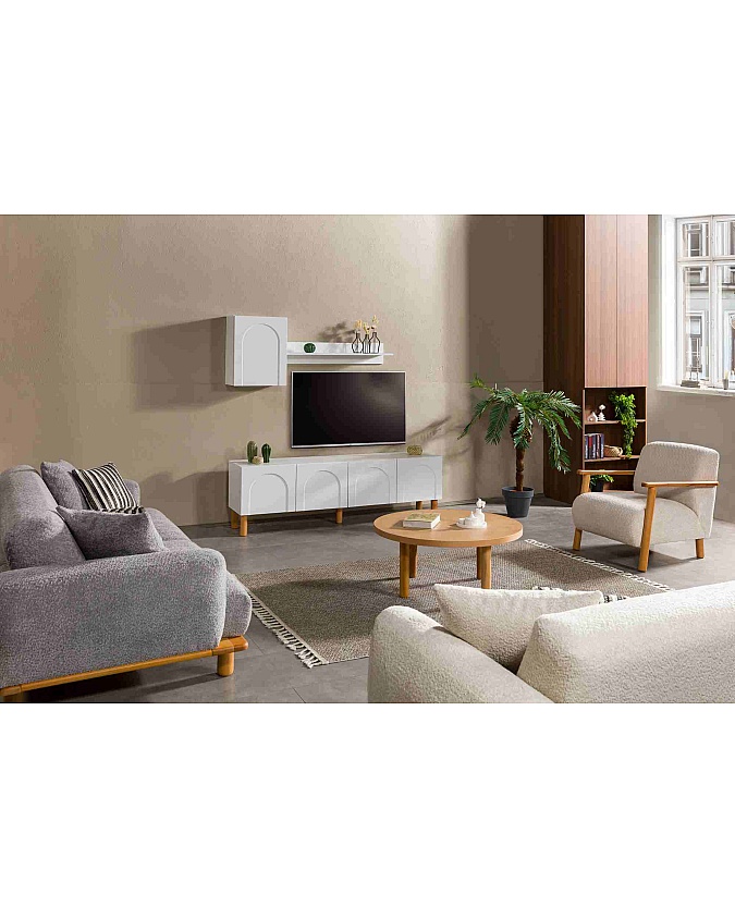 Lota Orta Sehpa ahşap görünümlü yuvarlak üst tabla modern tasarım