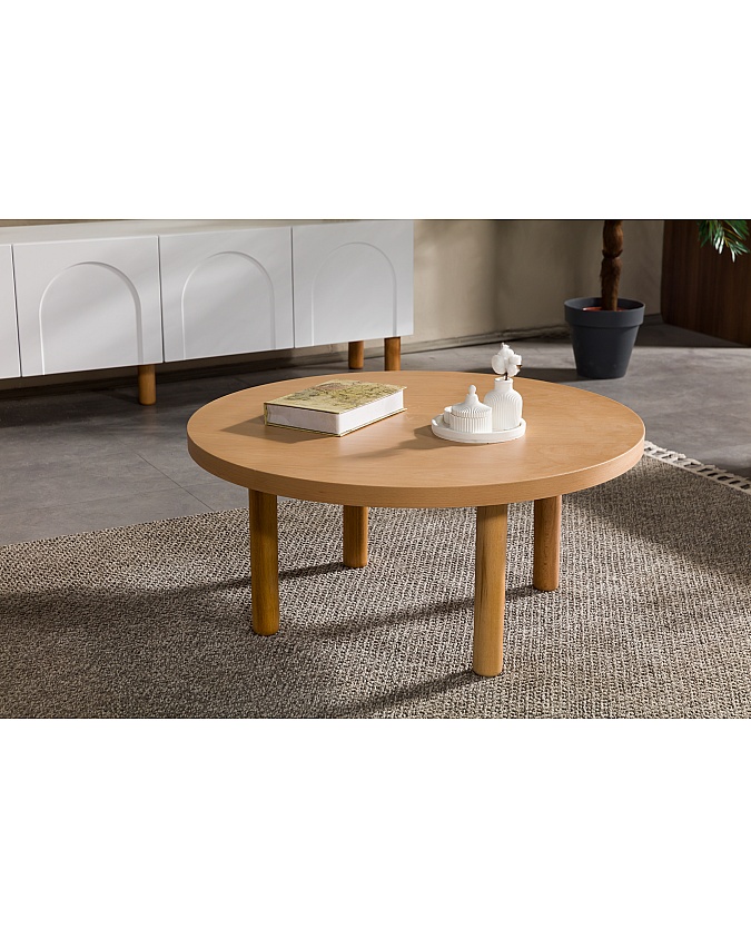 Lota Orta Sehpa ahşap görünümlü yuvarlak üst tabla modern tasarım