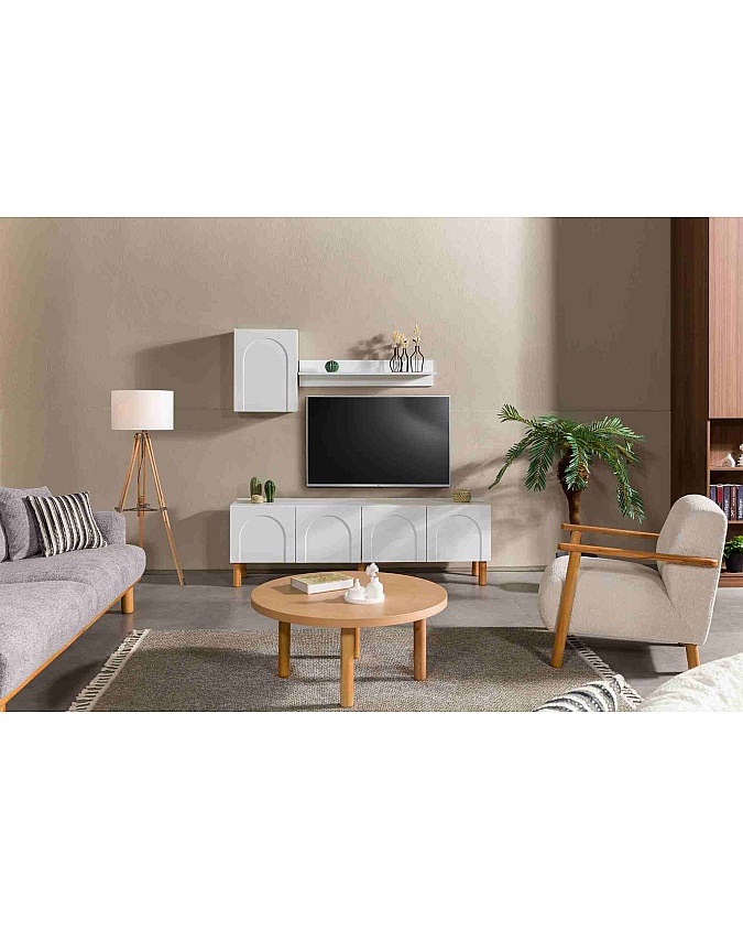 Lota Orta Sehpa ahşap görünümlü yuvarlak üst tabla modern tasarım