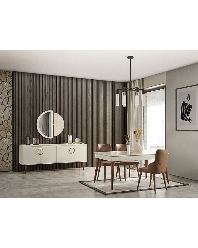 Hür Konsol - Krem ve Gold Detaylı