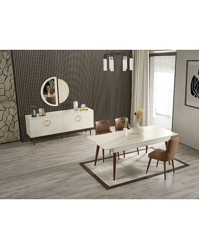 Hür Konsol - Krem ve Gold Detaylı