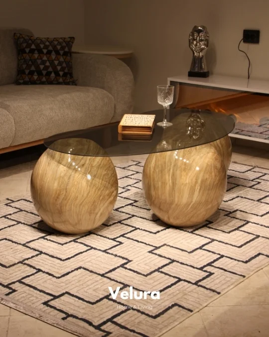 41 cm Traverten Sehpa - Füme Cam