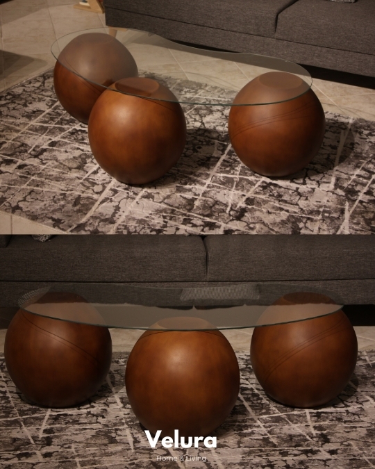 41 cm Ceviz Sehpa - Şeffaf Cam