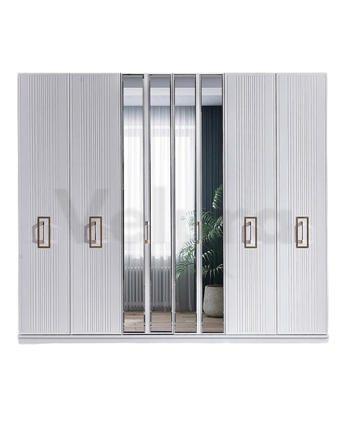 Rio Gold 6 Kapaklı Dolap beyaz ve gold detaylı