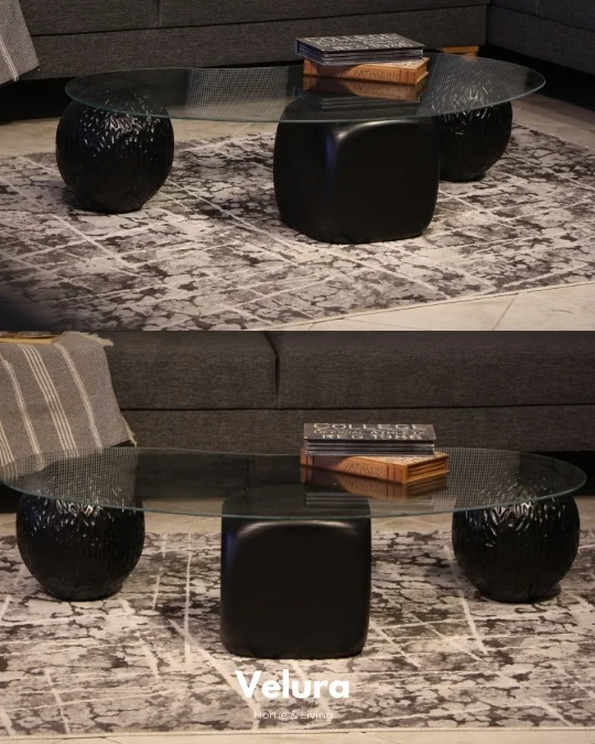 Zaro Siyah Sehpa Desenli - Şeffaf Cam