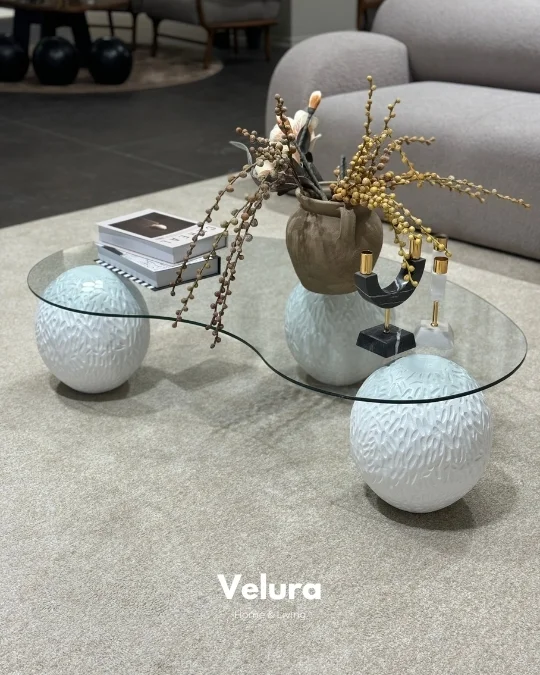 Küre Desenli Orta Sehpa - Beyaz