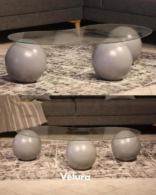 Küre Orta Sehpa - Gri Top - Şeffaf Fasulye