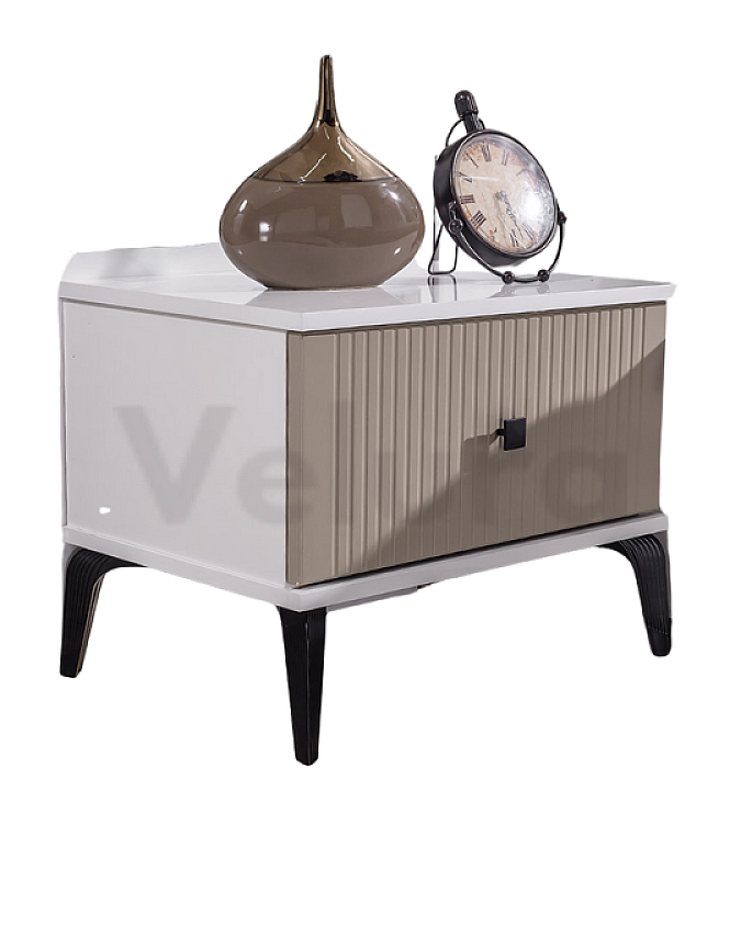 Modern Beyaz ve Kum Beji Komodin Modeli Stil Kum Beji Komodin beyaz kasa kum beji çekmece