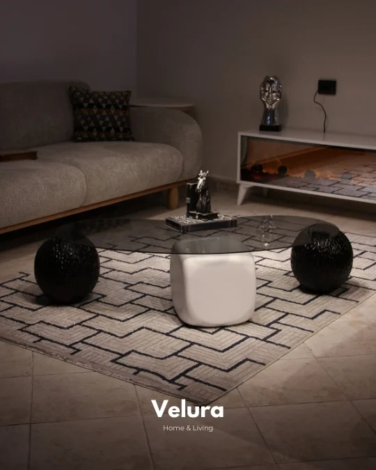 Zaro Sehpa Desenli - Siyah Ayak - Füme Cam