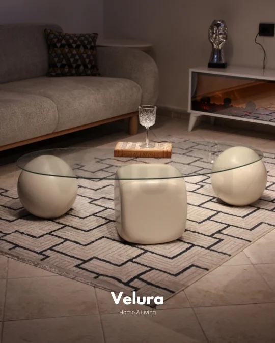 Zaro Düz Krem Sehpa - Şeffaf Cam