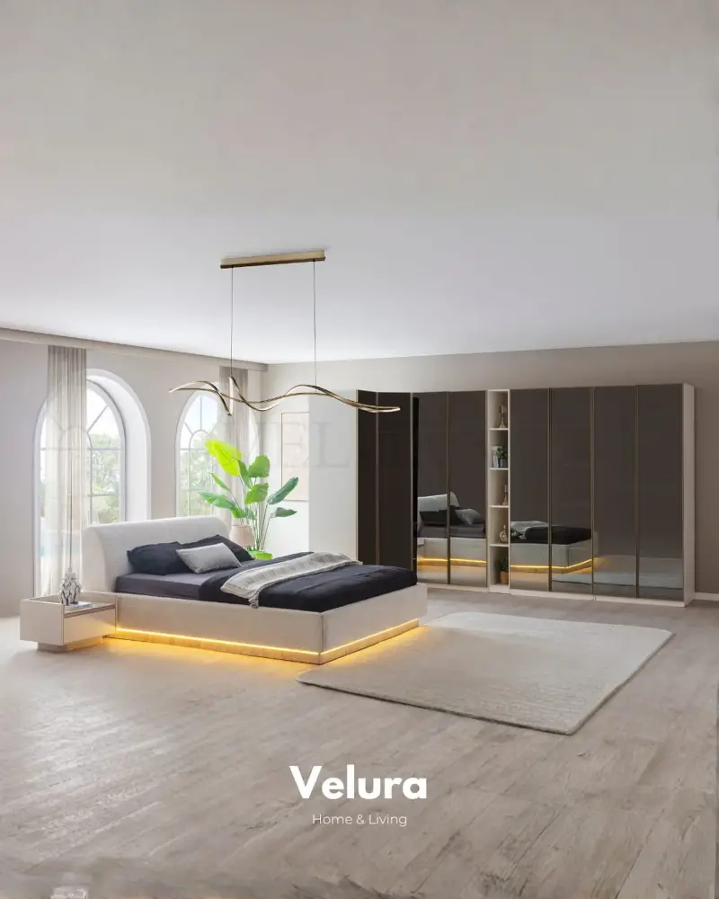Flora Yatak Odası Takımı - 8 Cam Kapaklı Köşe Dolap
