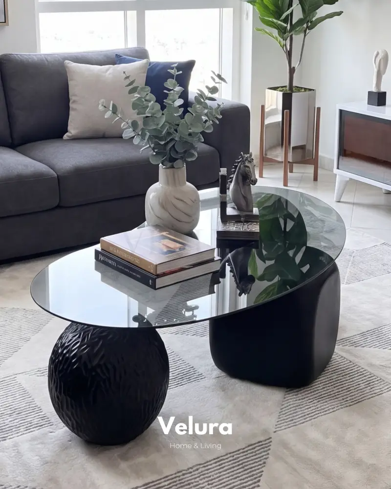 Zaro Desenli Siyah Sehpa - Füme Cam