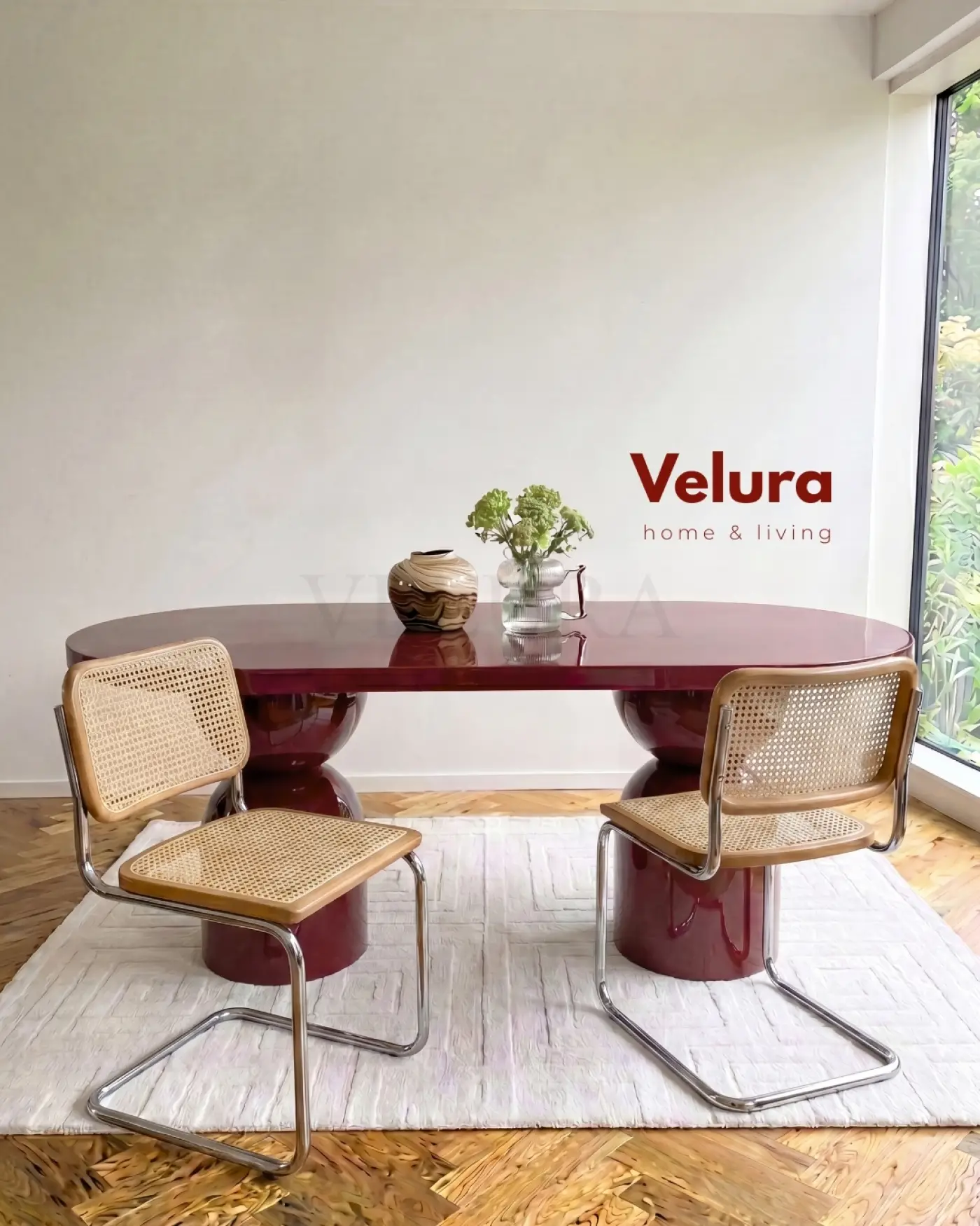 Bordo Lura Yemek Masası 180 x 90 cm sabit yemek odası masası