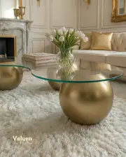 Küre Orta Sehpa - Gold - Fasulye - Şeffaf Cam