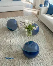 Küre Orta Sehpa - Mavi - Fasulye - Füme Cam