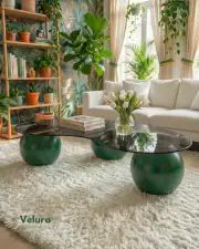 Küre Orta Sehpa - Yeşil- Fasulye - Füme Cam