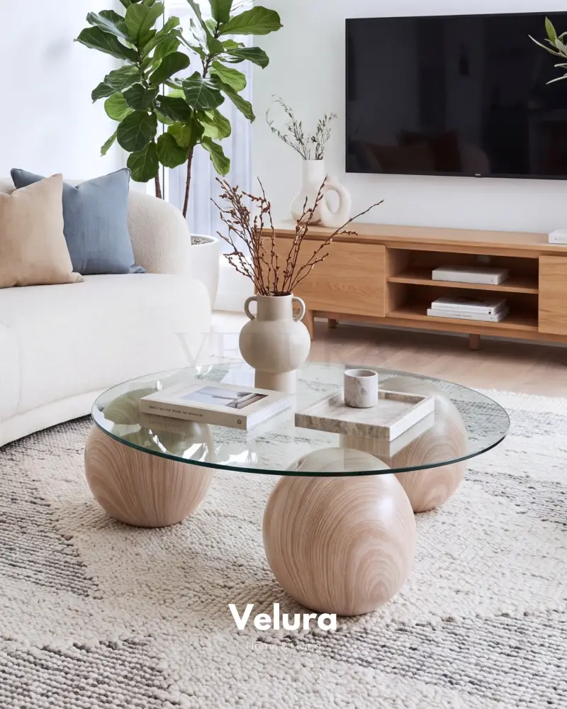 Küre Orta Sehpa - Natural - Yuvarlak Şeffaf Cam
