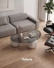 Küre Orta Sehpa - Beyaz Zar - Fasulye - Füme Cam