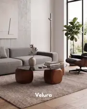 Küre Orta Sehpa - Ceviz Zar - Fasulye - Füme Cam