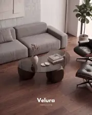 Küre Orta Sehpa - Koyu Ceviz Zar - Fasulye - Füme Cam
