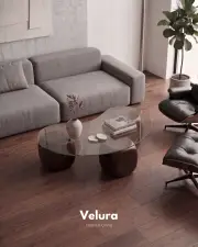 Küre Orta Sehpa - Koyu Ceviz Zar - Fasulye - Şeffaf Cam