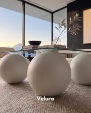Küre Orta Sehpa - 41cm Beyaz Top - Kare - Şeffaf Cam