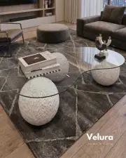 Desenli Beyaz Doğal Küre & Top Cam Orta Sehpa