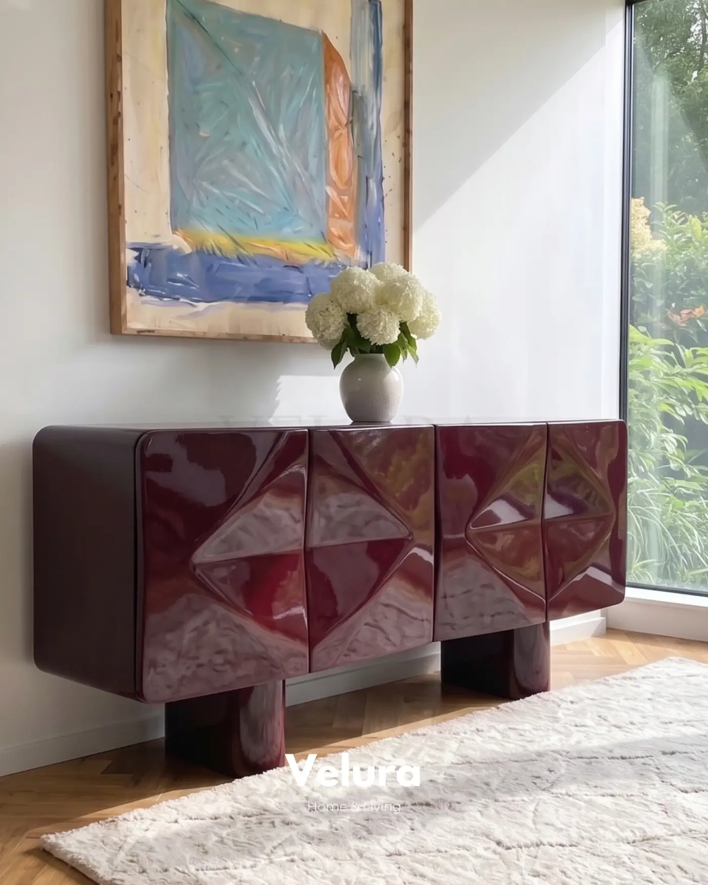Modern yemek odasında bordo Lura konsol