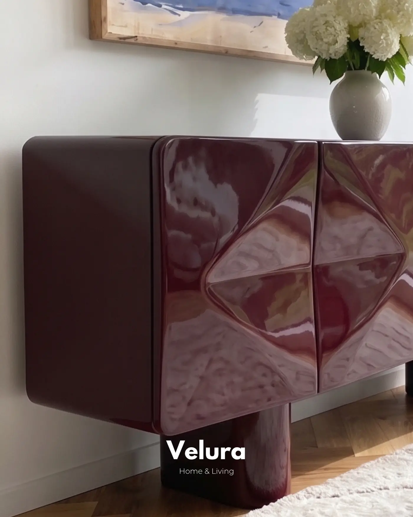 Modern yemek odasında bordo Lura konsol