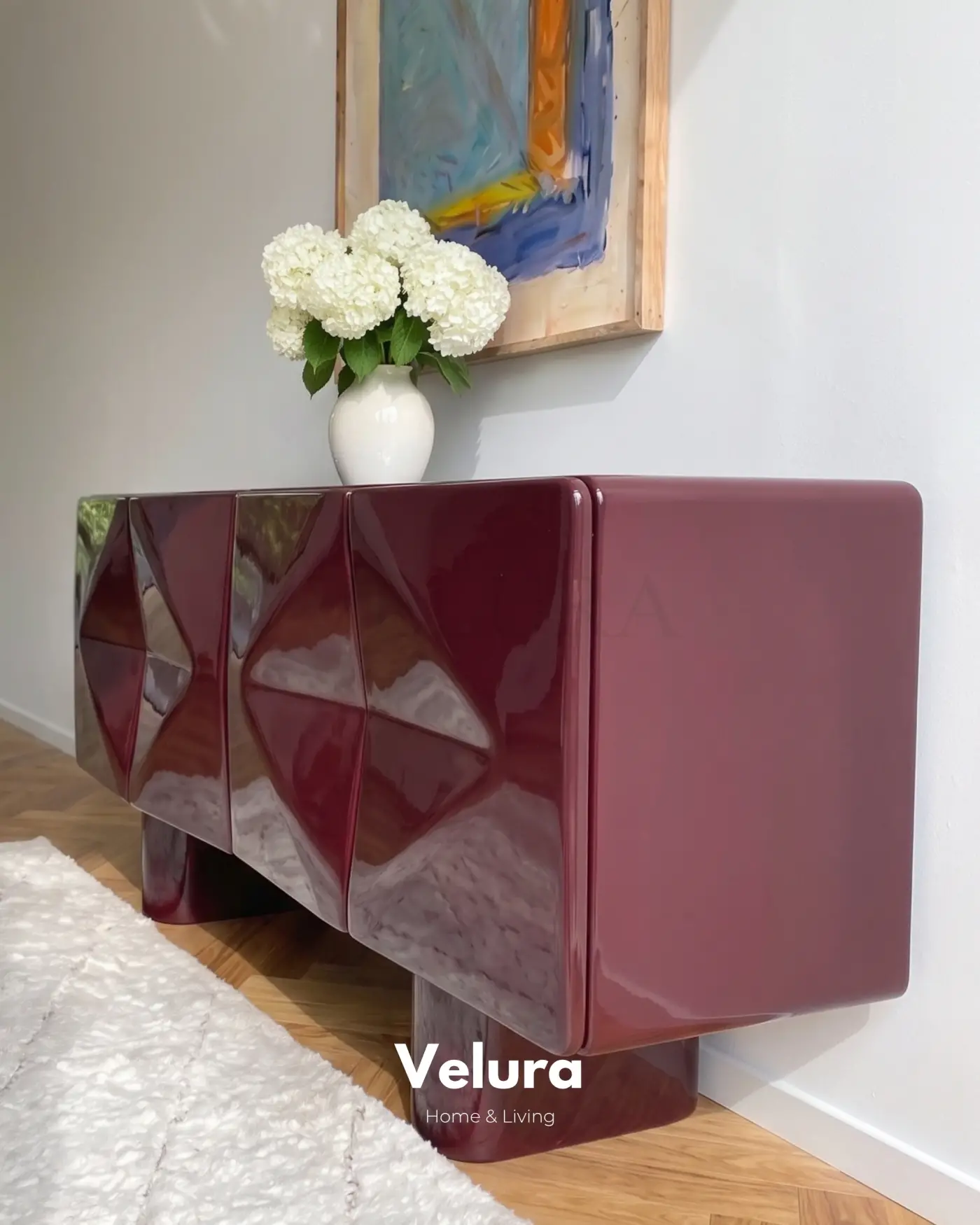 Modern yemek odasında bordo Lura konsol
