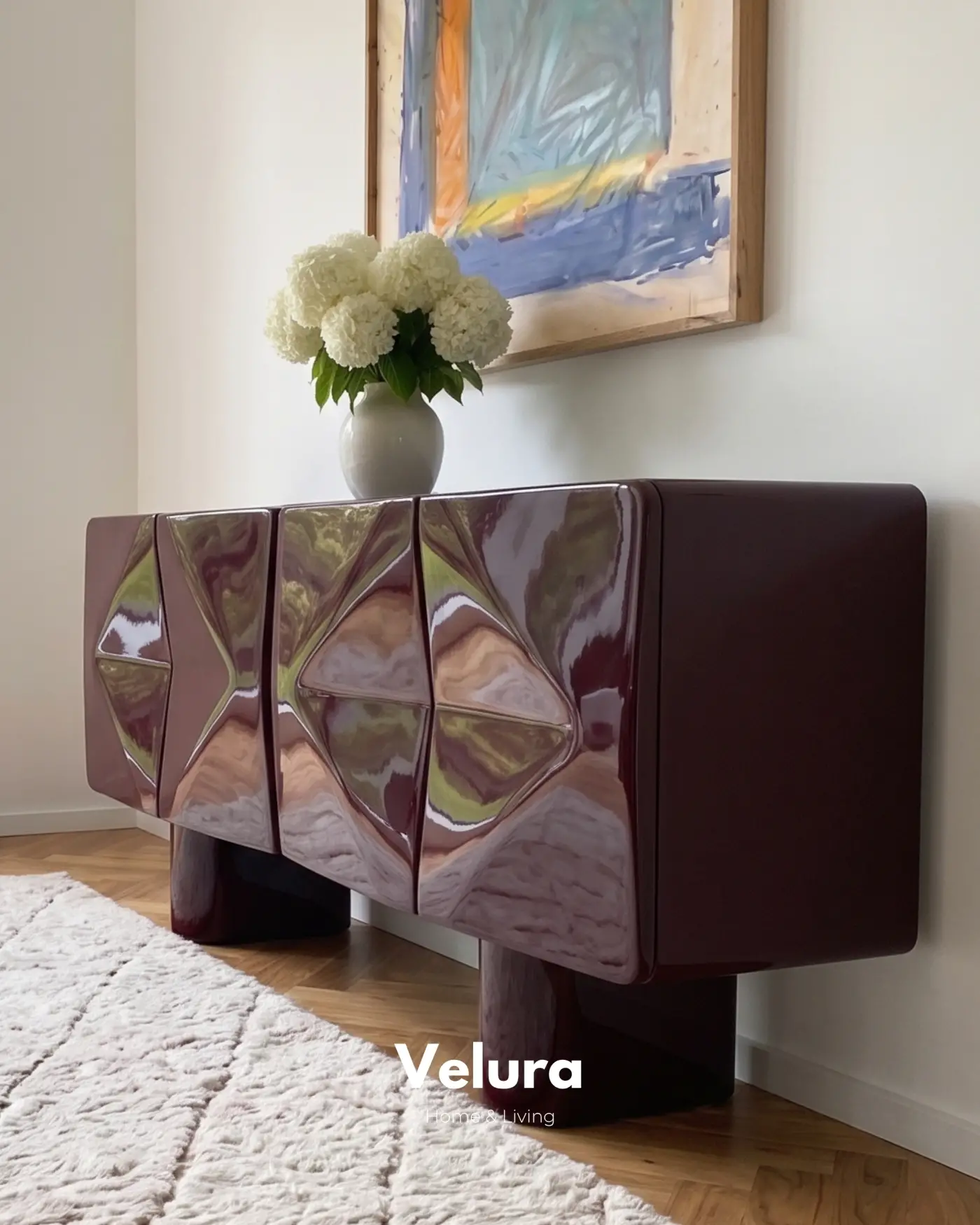 Modern yemek odasında bordo Lura konsol