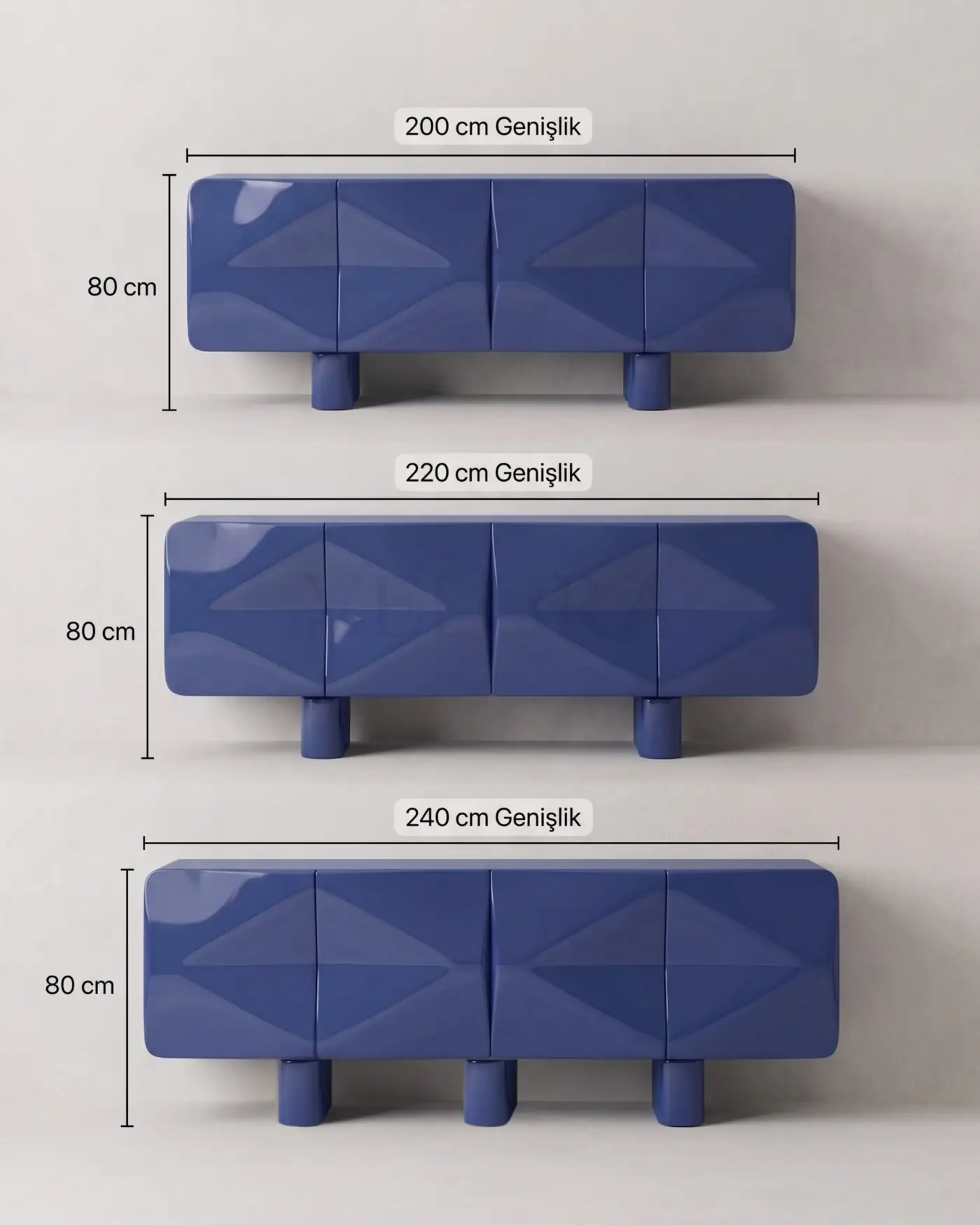 Lura Konsol - 200 cm - Mavi Lura Konsol 200 cm mavi dört kapılı MDF tasarım