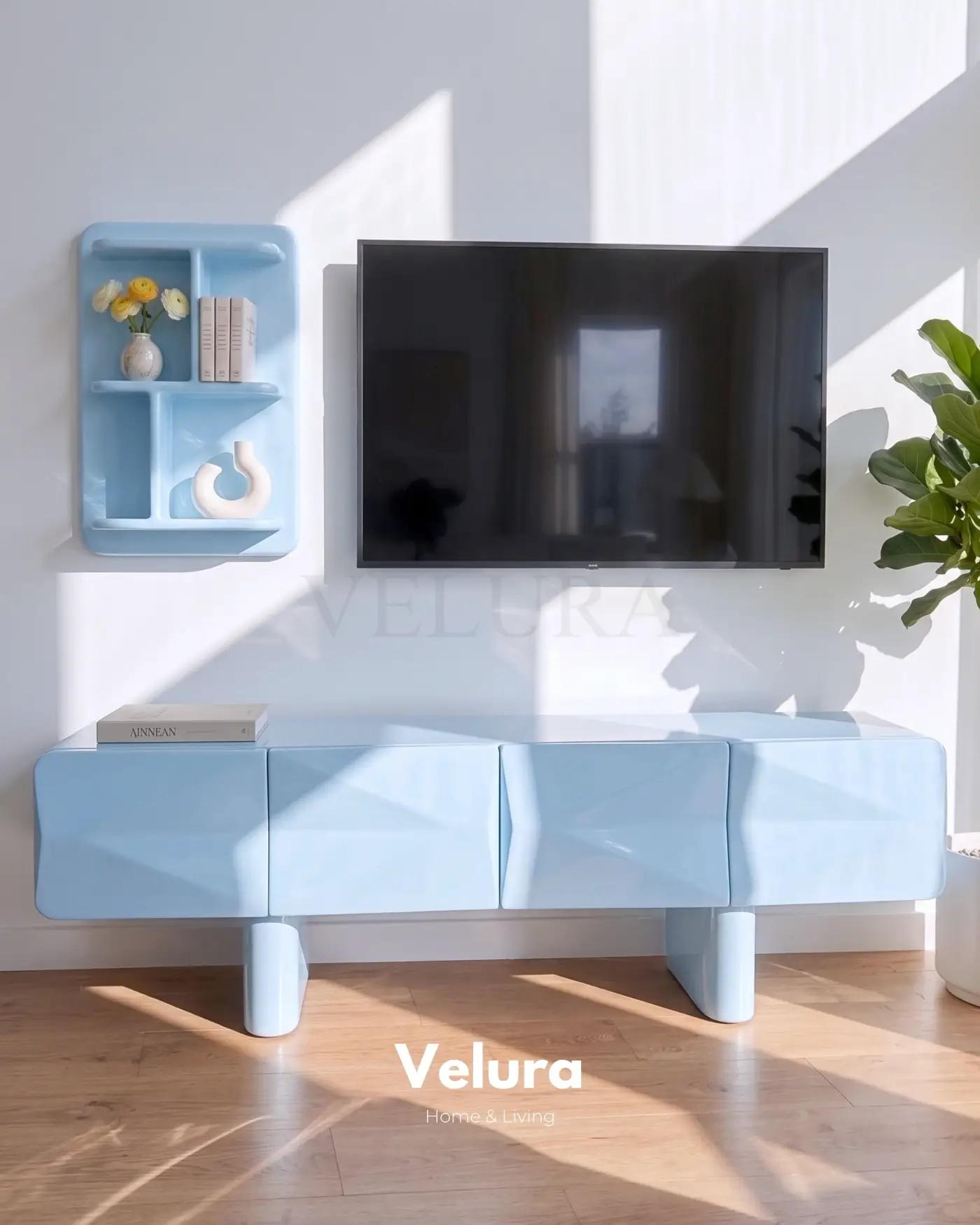 Lura açık mavi modern yemek odası takımı