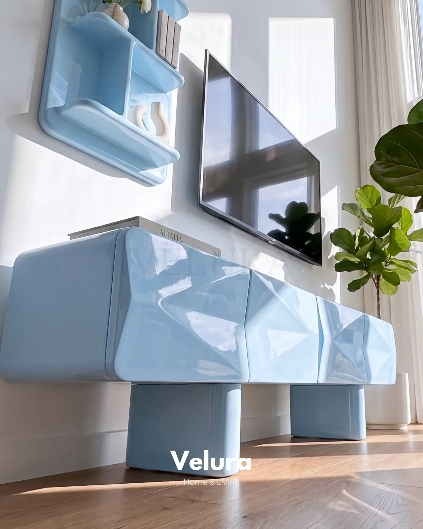 Lura açık mavi modern yemek odası takımı