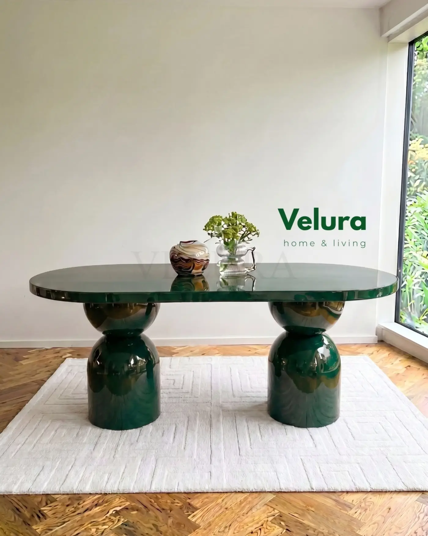 Velura Home Lura Yemek Masası yeşil sabit modern masa modeli