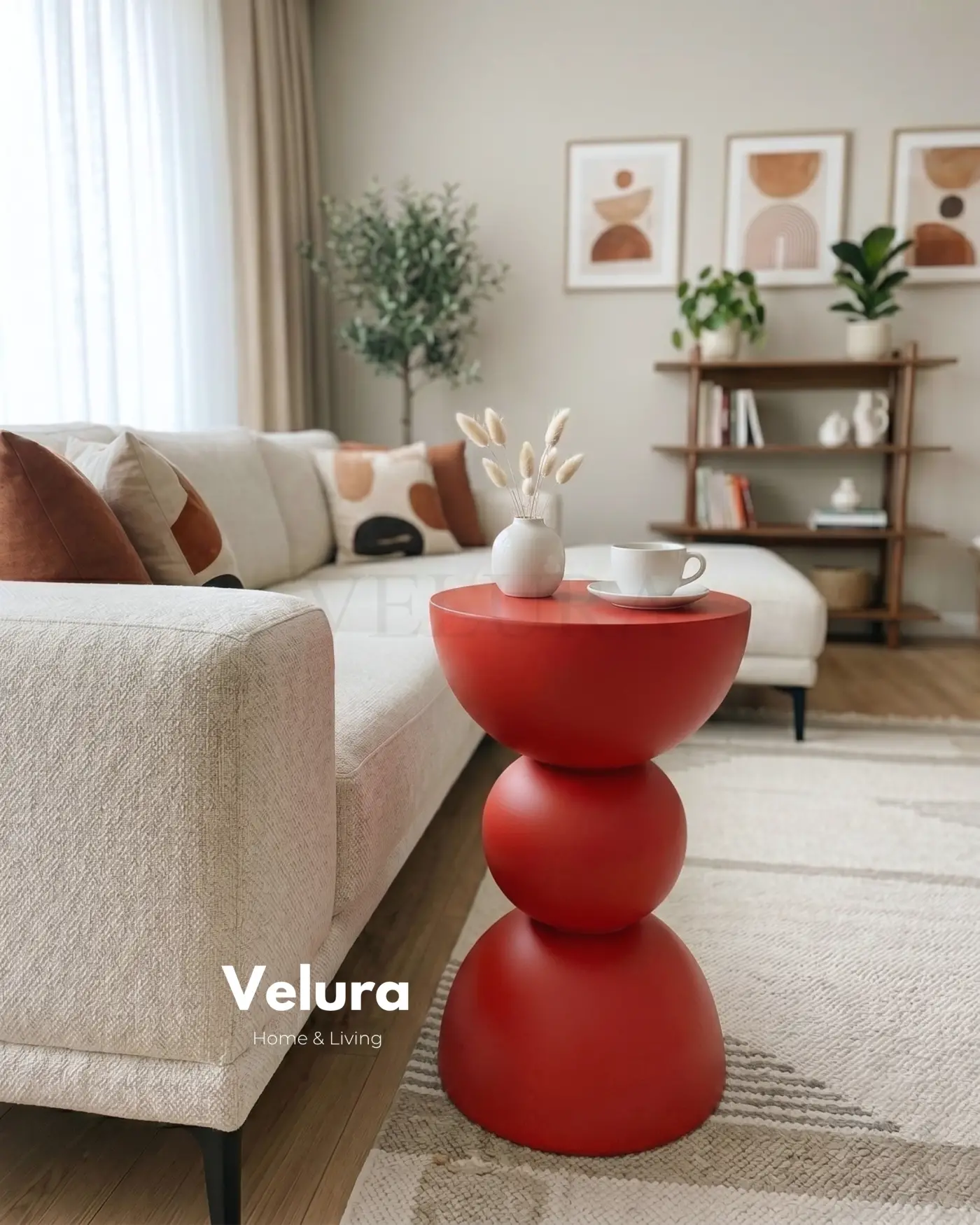 Maco Yan Sehpa kırmızı ahşap modern yan sehpa 30x30x60