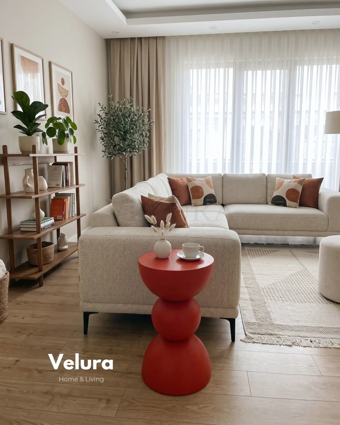 Maco Yan Sehpa kırmızı ahşap modern yan sehpa 30x30x60