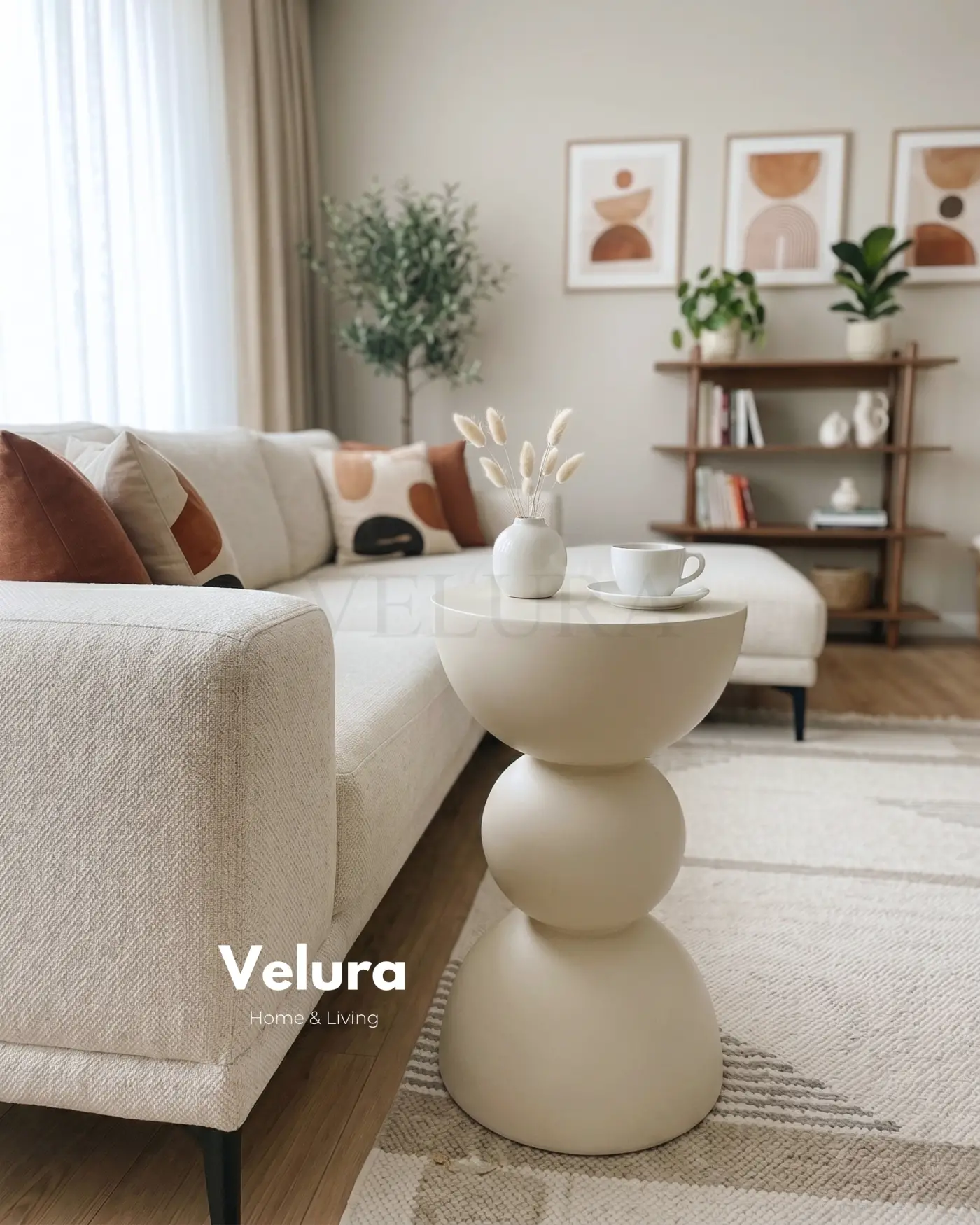 Maco Yan Sehpa krem ahşap modern yan sehpa 30x30x60