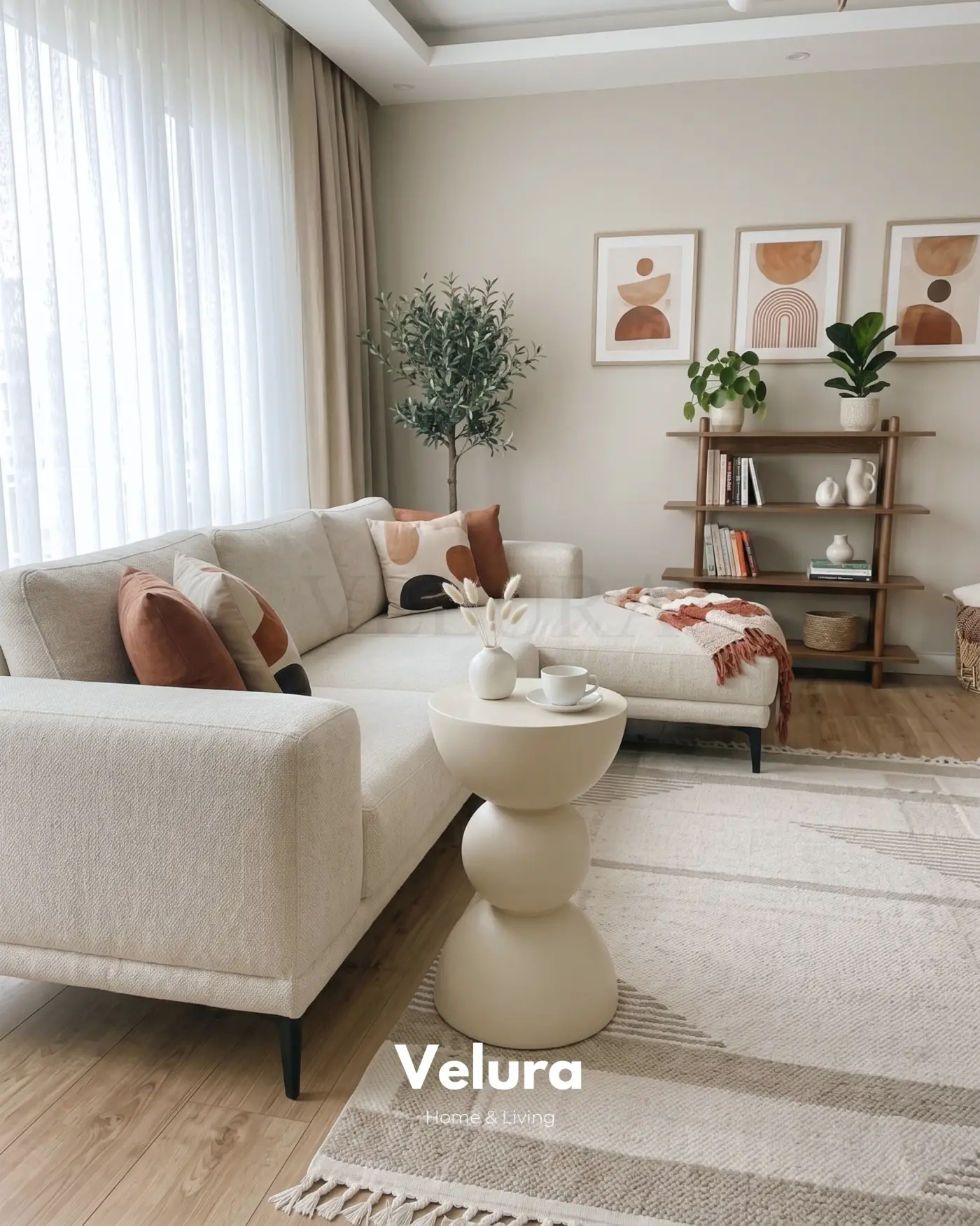 Maco Yan Sehpa krem ahşap modern yan sehpa 30x30x60