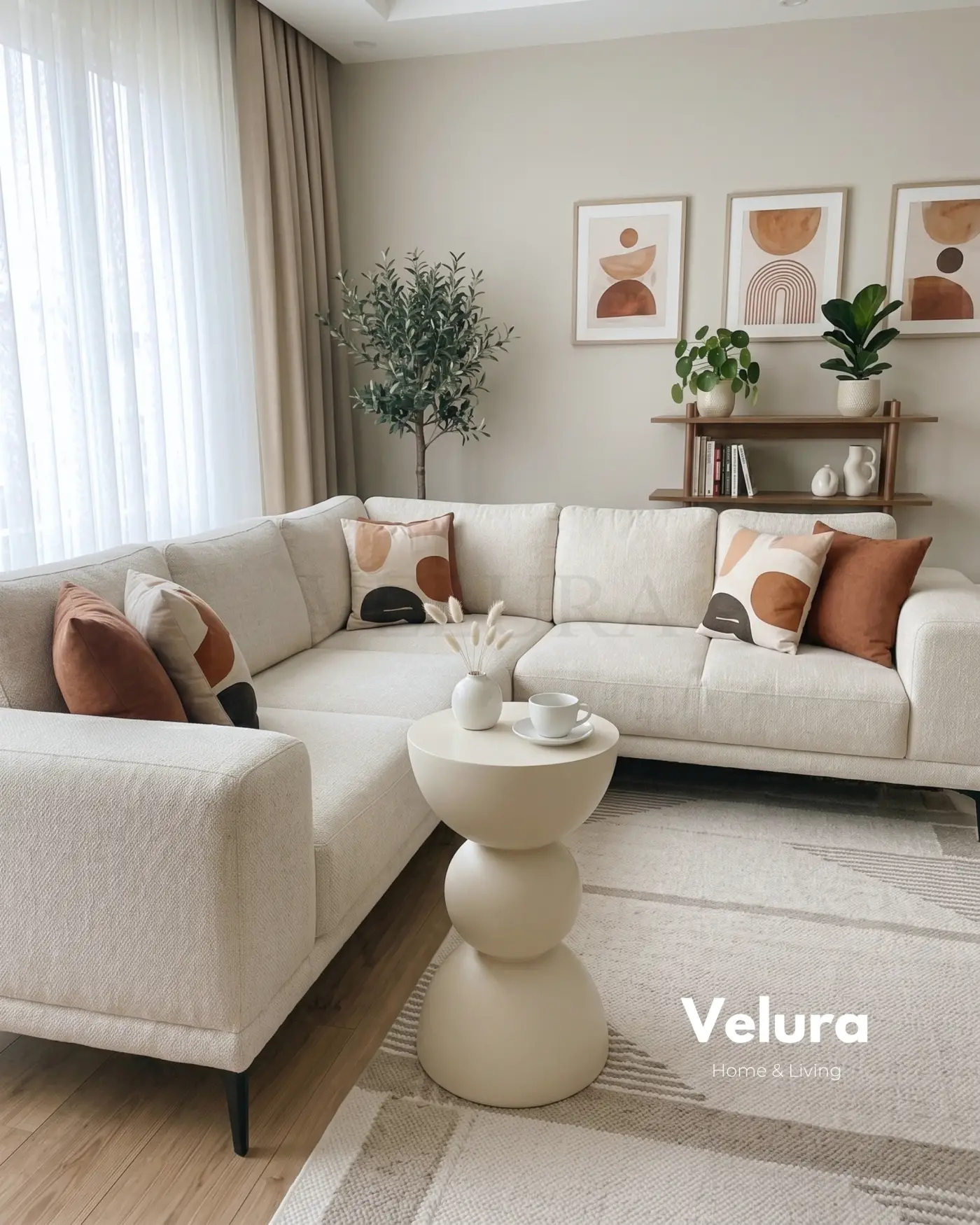 Maco Yan Sehpa krem ahşap modern yan sehpa 30x30x60