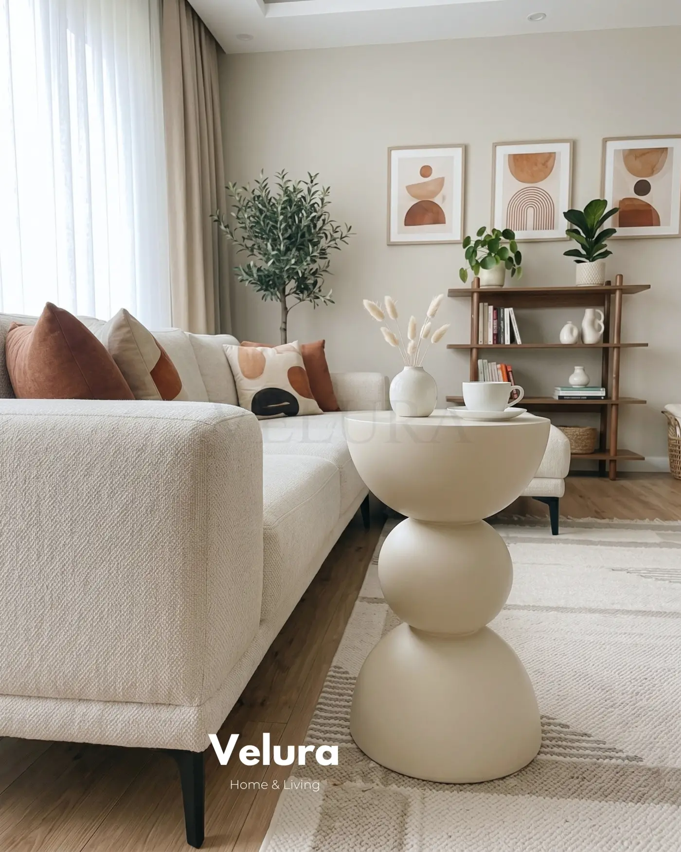 Maco Yan Sehpa krem ahşap modern yan sehpa 30x30x60