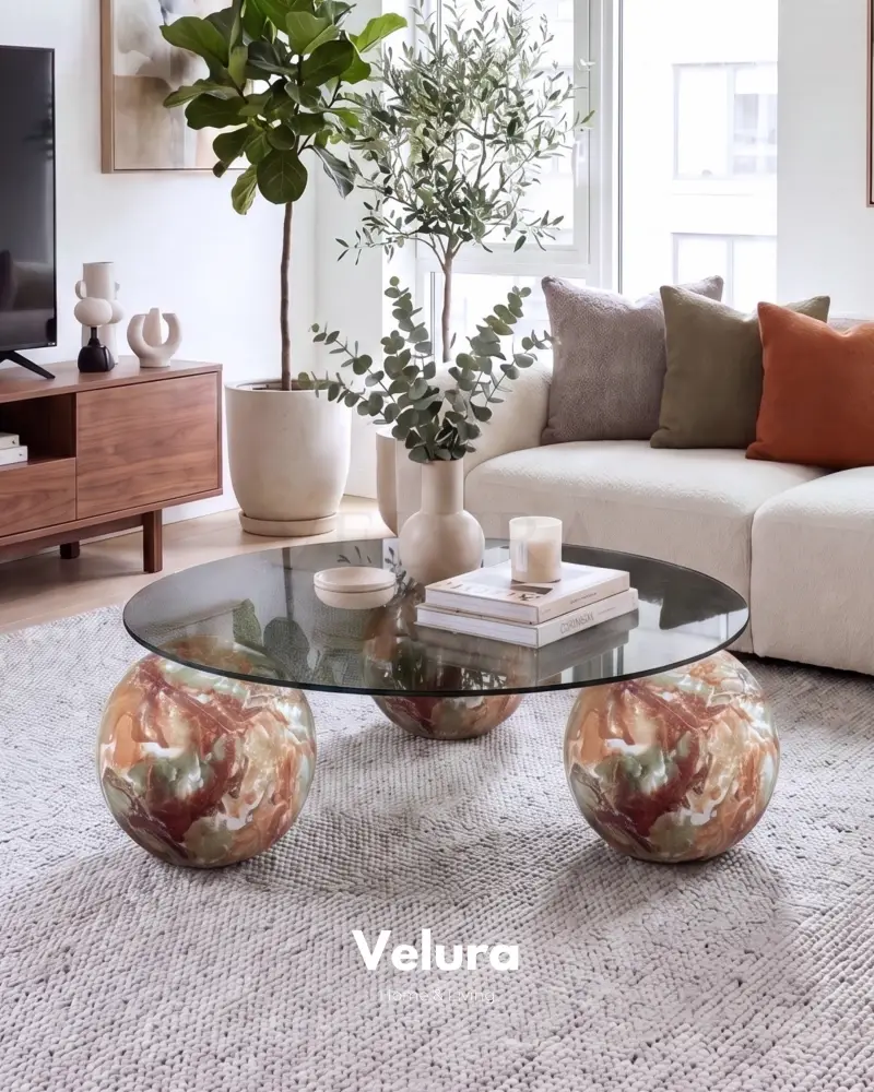 Küre Orta Sehpa - Mars - Füme Yuvarlak Cam