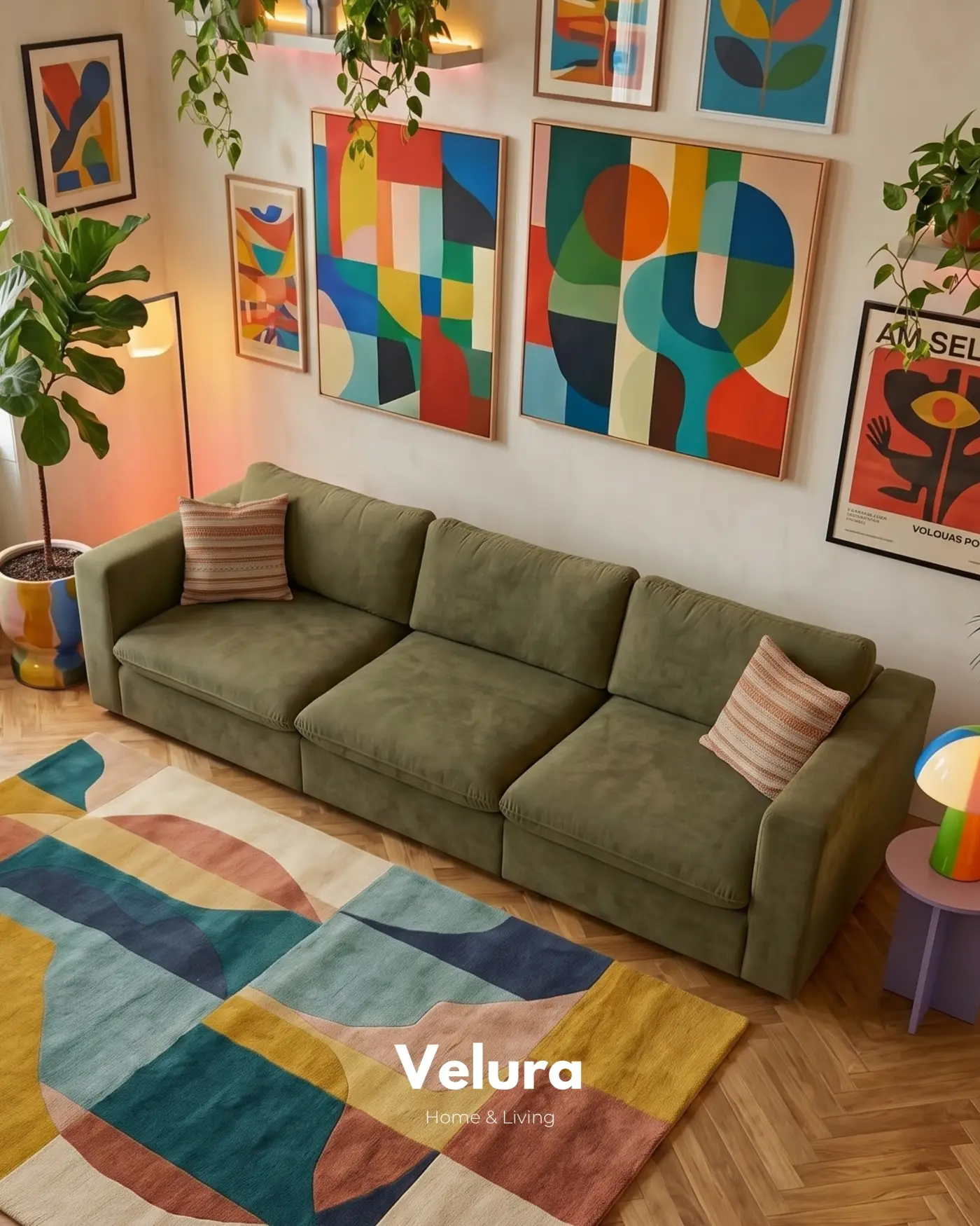 Velura Home Nord 4’lü yeşil kanepe doğal ve modern salon dekorasyonu