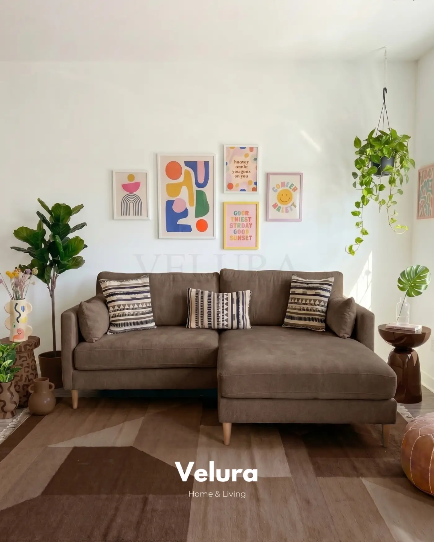 Kahve Pamela Köşe Takımı sağ sol değişebilir modern köşe koltuk