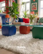 Küre Orta Sehpa - 3 Zar (Renkli) - Fasulye - Şeffaf Cam