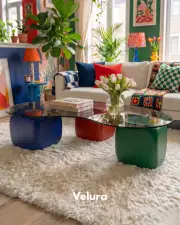 Küre Orta Sehpa - 3 Zar (Renkli) - Fasulye - Füme Cam