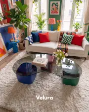 Küre Orta Sehpa - 3 Zar (Renkli) - Fasulye - Füme Cam